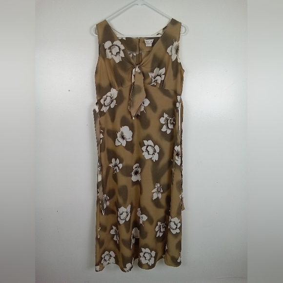 Vintage 90s Brown Floral Midi Dress | Medium - Picture 1 of 7